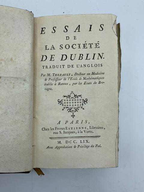 Abebooks Essais de la Societe' de Dublin traduit de l'anglois