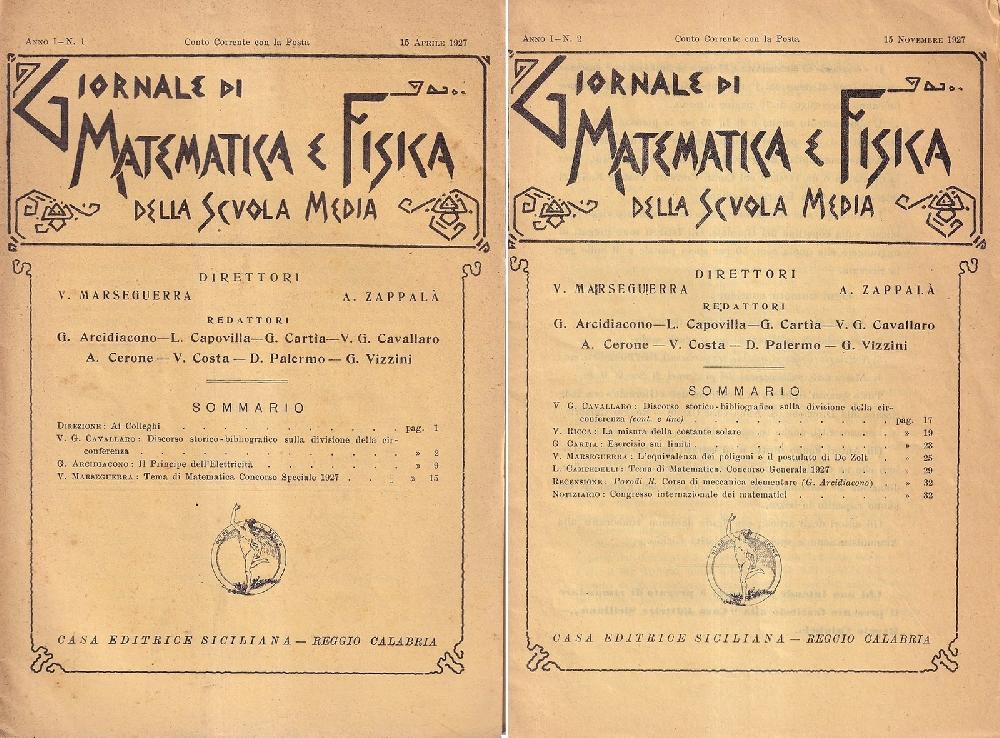 Abebooks Giornale di Matematica e Fisica della scuola media - anno I nn. 1 e 2