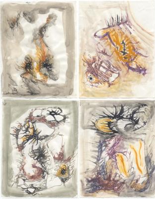 Abebooks Gouache e penna con graffi Insieme di 4 opere