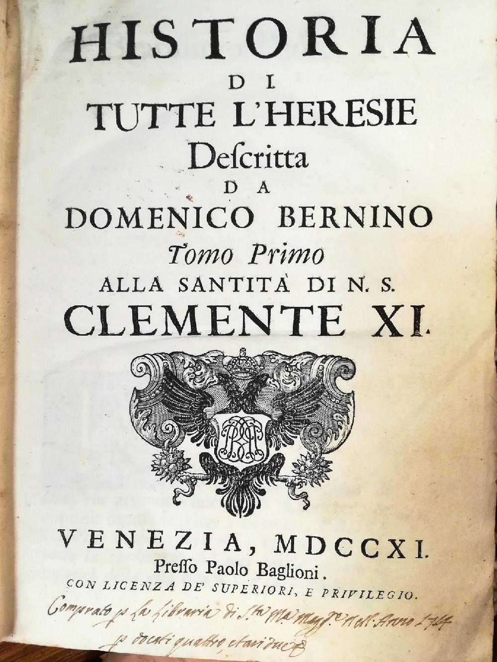 Abebooks Historia di tutte l'heresie - descritta da Domenico Bernino alla Santità di N. S. Clemente XI