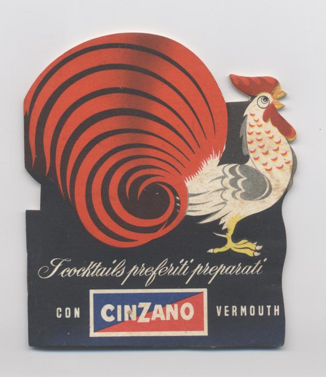 Abebooks I cocktails preferiti preparati con Cinzano vermouth - Fustellato pubblicitario a forma di galletto