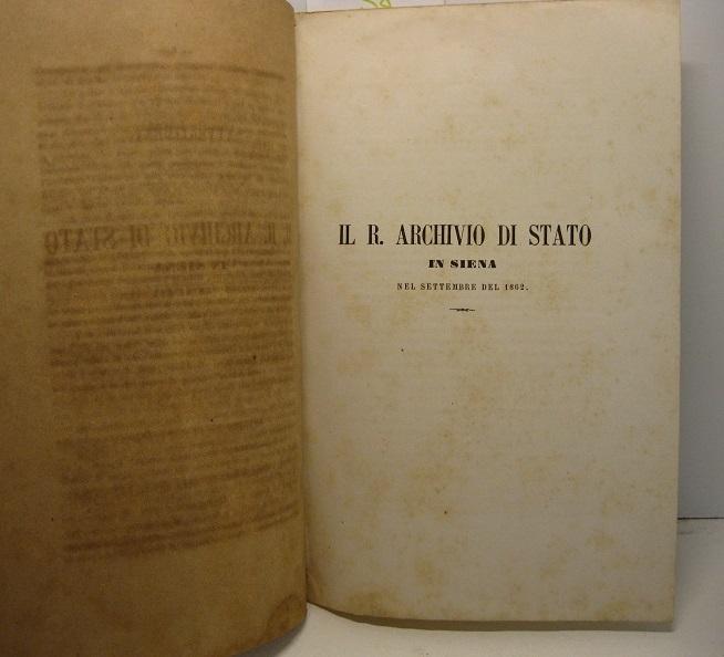 Abebooks Il R. Archivio di Stato in Siena nel settembre del 1862