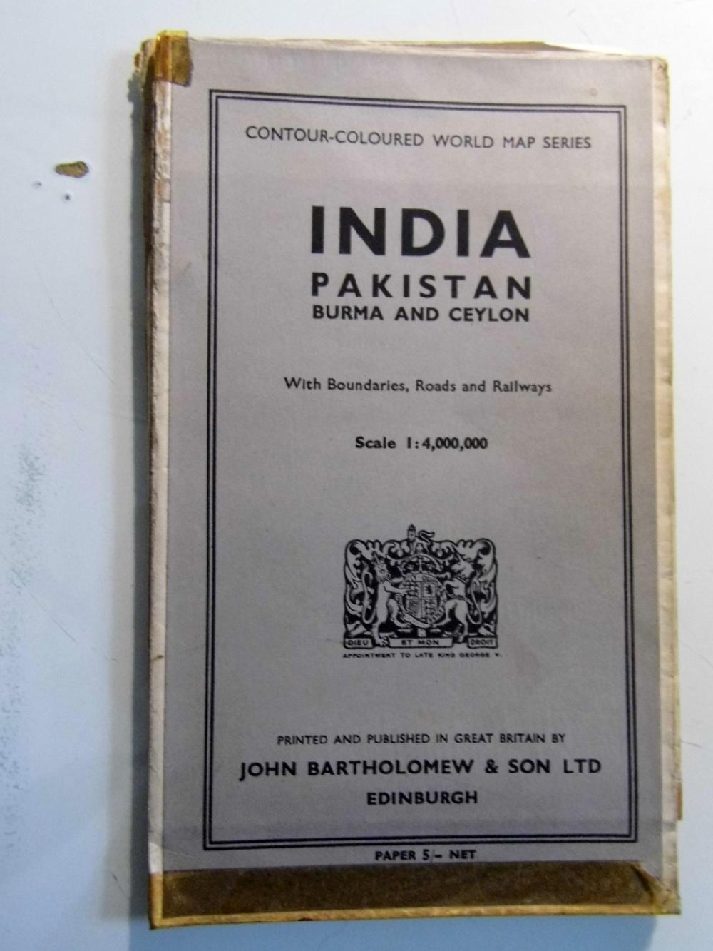Abebooks INDIA PAKISTAN BURMA AND CEYLON With Boundaries Roads and Railways Scale 1: 4 000 000