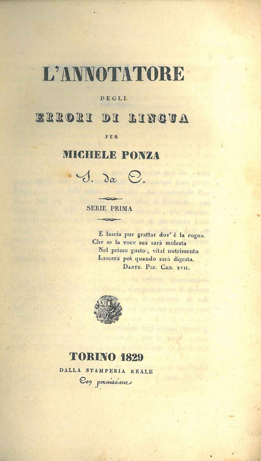 Abebooks L' annotatore degli errori di lingua. Serie 1° 2° e 3°. Torino Dalla Stamperia Reale 1829-1830. Serie 4°: Susa Stamperia de Girolamo Gatti 1831. Legato assieme: Annotazioni sopra l'annotatore