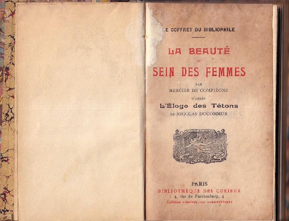 Abebooks La beauté des seins des femmes d'après 'L'éloge des Tétons' de Nicolas Ducommun