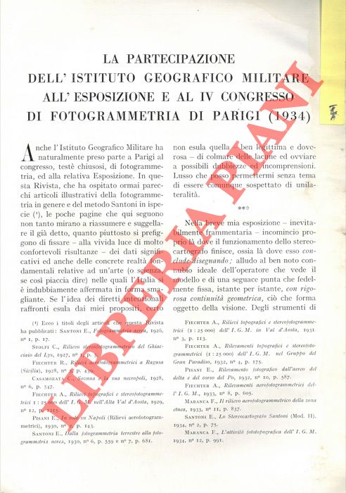 Abebooks La partecipazione dell'Istituto Geografico Militare all'Esposizione e al IV Congresso di Fotogrammetria di Parigi (1934)