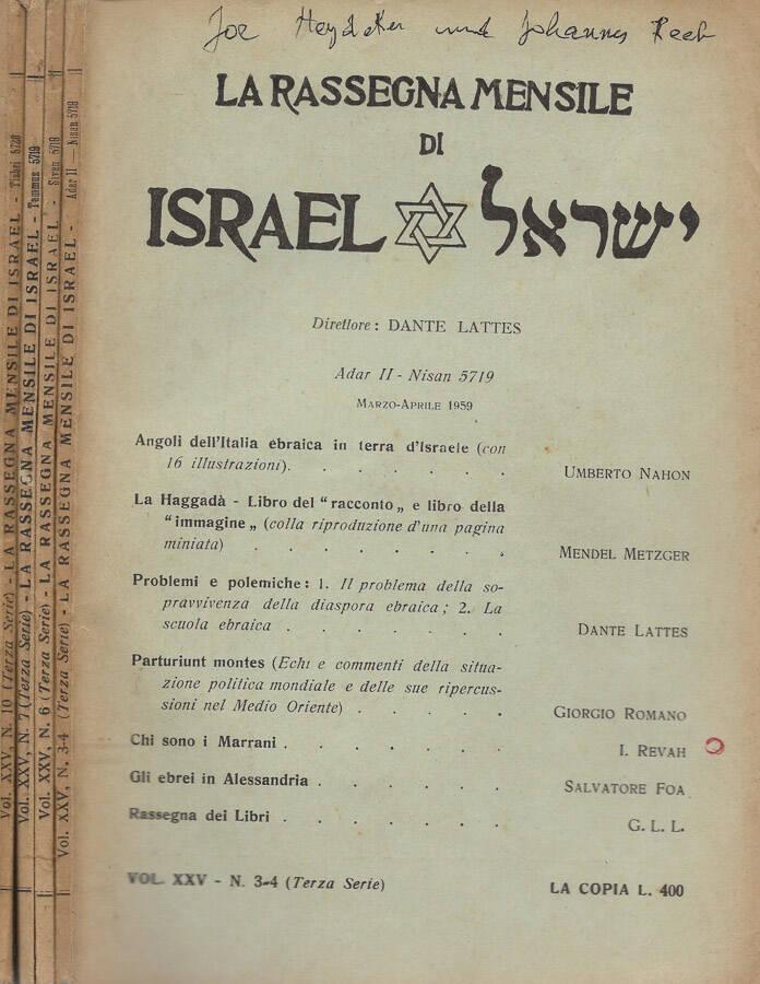 Abebooks La Rassegna Mensile di Israel Anno 1959. Terza Serie. N. 3-4-6-7-10