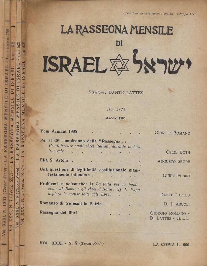Abebooks La Rassegna Mensile di Israel Anno 1965. Terza Serie. N. 5-6-7-10-11