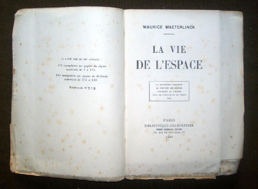 Abebooks La vie de l'espace.La quatrième dimension - La Culture des Songes - Isolement de l'homme - Jeux de l'espace et du temps - Dieu