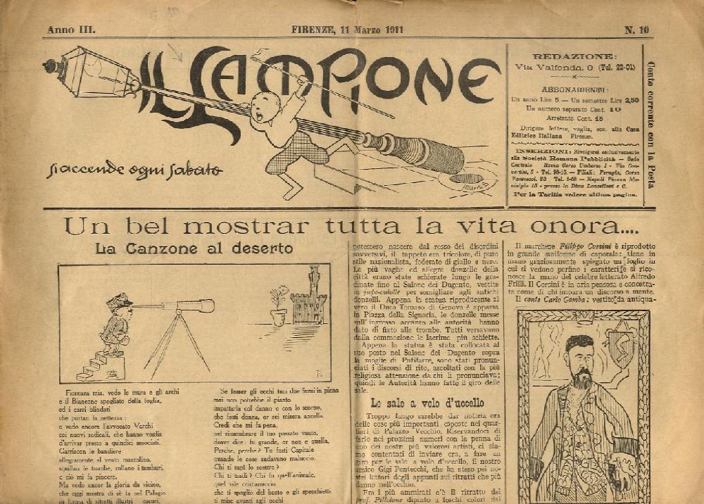 Abebooks LAMPIONE (IL). Si accende ogni sabato. Anno III. N. 10. Firenze 11 marzo 1911