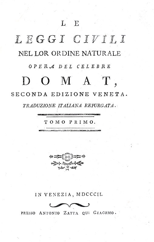 Abebooks Le leggi civili nel lor ordine naturale. In Venezia presso Antonio Zatta 1802-04