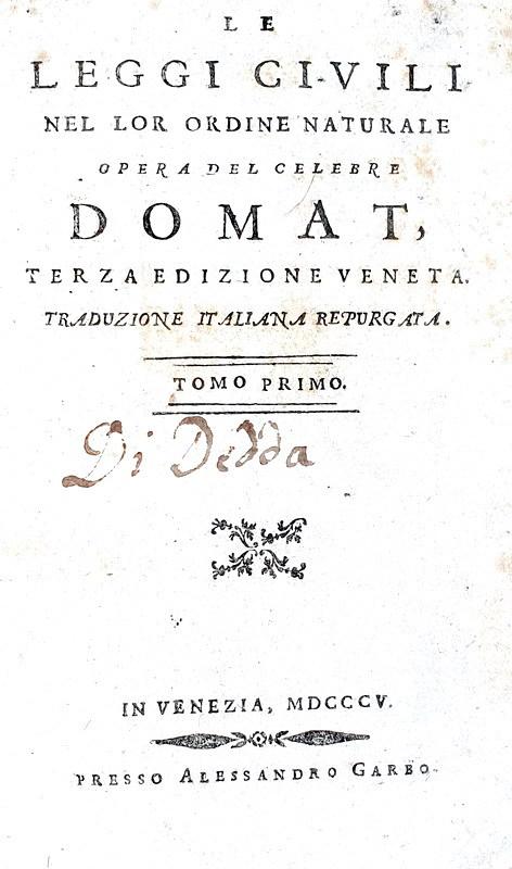 Abebooks Le leggi civili nel lor ordine naturale. In Venezia presso Alessandro Garbo 1805