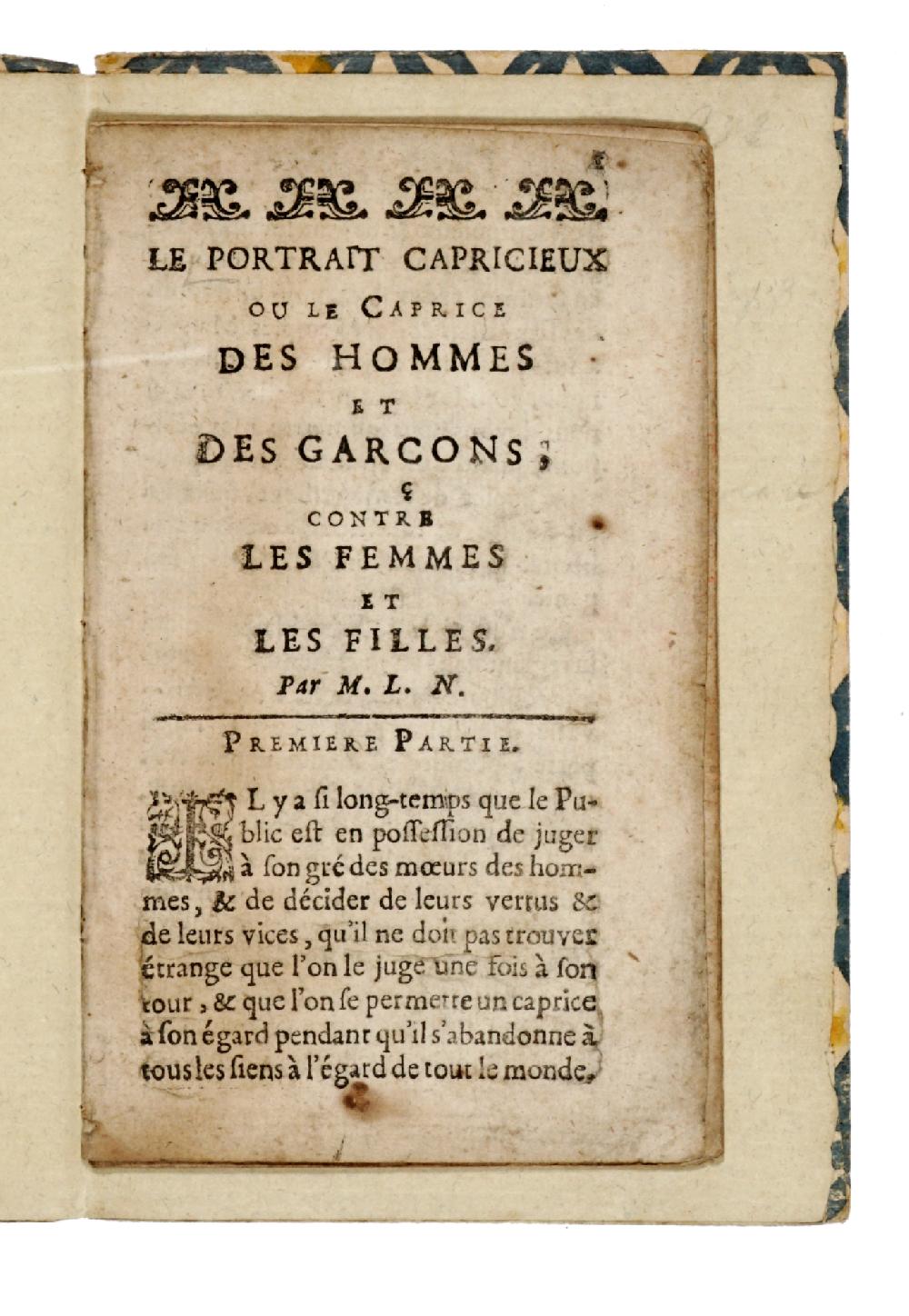 Abebooks Le Portrait Capricieux ou le Caprice des Hommes et de Garcons contre Les femmes et Les Filles par M.L.N. (Premiere Partie- Seconde Partie)