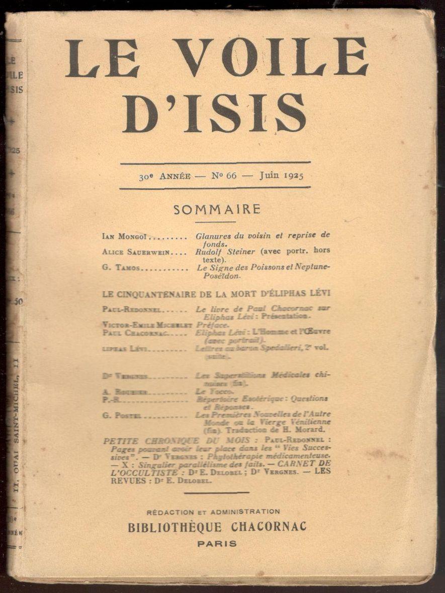 Abebooks Le Voile d'Isis. Revue Mensuelle de Haute Science. Directeur: Paul Chacornac. N. 66 - Juin 1925