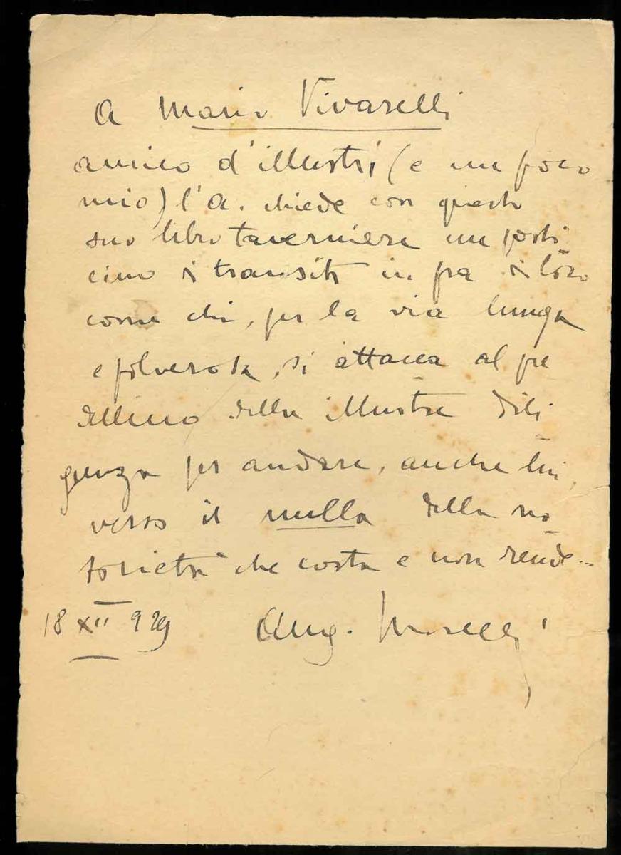 Abebooks Lettera a Mario Vivarelli "amico d'illustri (e un poco anche mio)."