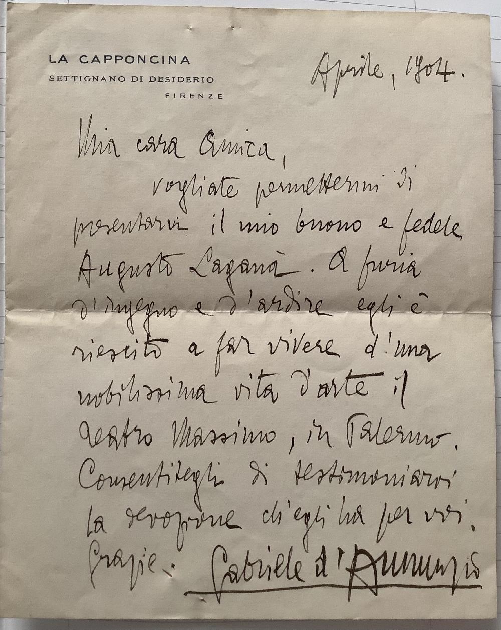 Abebooks Lettera di Gabriele D Annunzio a Eleonora Duse La Capponcina 1904