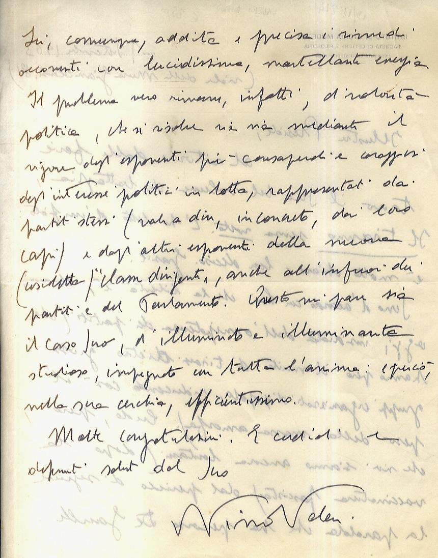 Abebooks Lettera manoscritta autografa firmata stesa su due facciate su carta intestata: Istituto di storia moderna [.] Università di Roma: Indirizzata a Giuseppe Maranini. Datata: "Roma 1 settembre 1963". "Caro Preside al rito