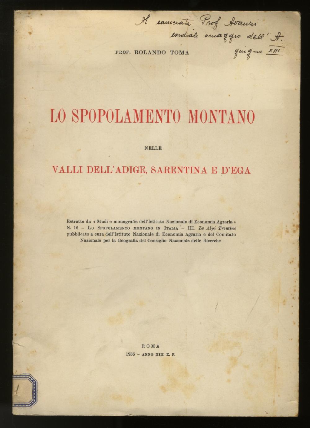 Abebooks Lo spopolamento montano nelle Valli dell'Adige Sarentina e d'Ega
