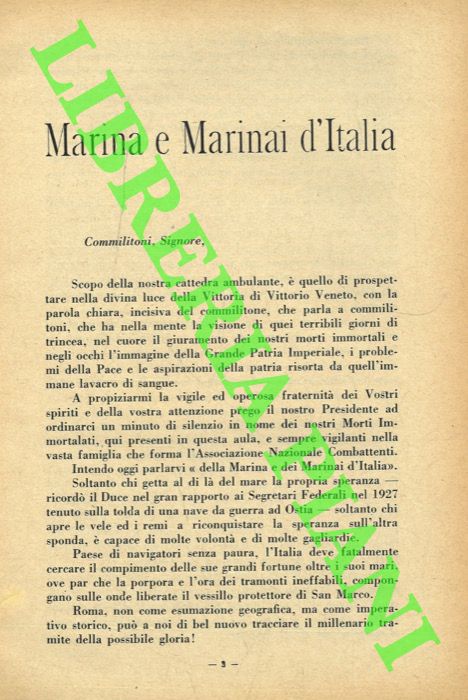 Abebooks Marina e Marinai d'Italia. Lezione tenuta a Besana Brianza il 20 Gennaio 1930 VIII illustrata da proiezioni e da films "Luce"