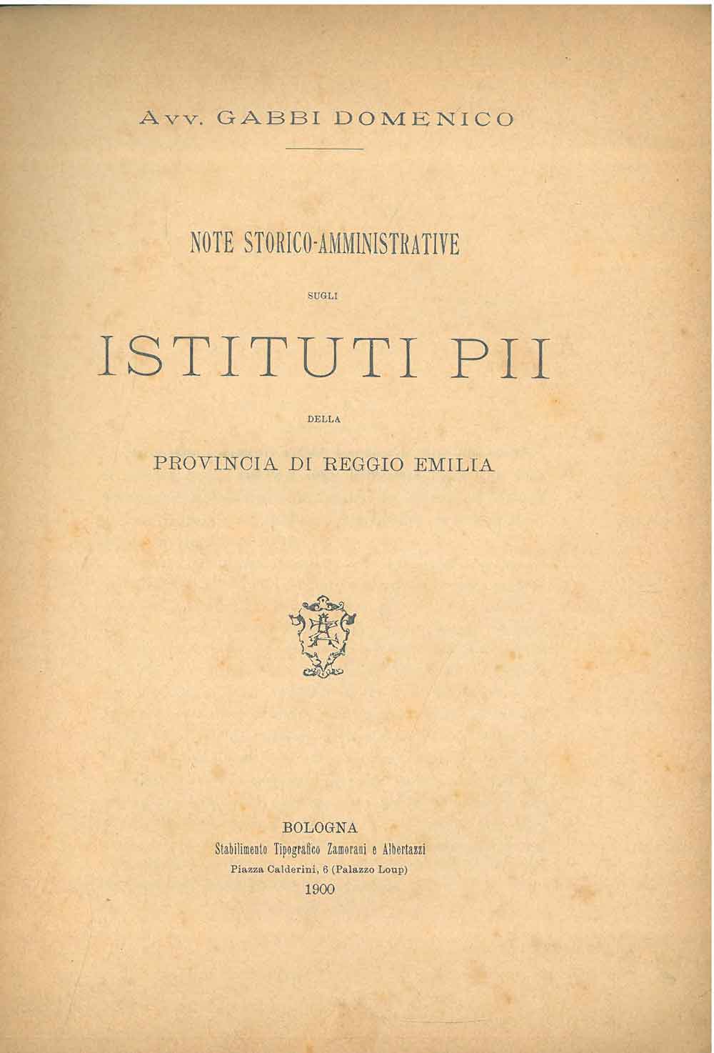 Abebooks Note storico-amministrative sugli istituti pii della provincia di Reggio Emilia