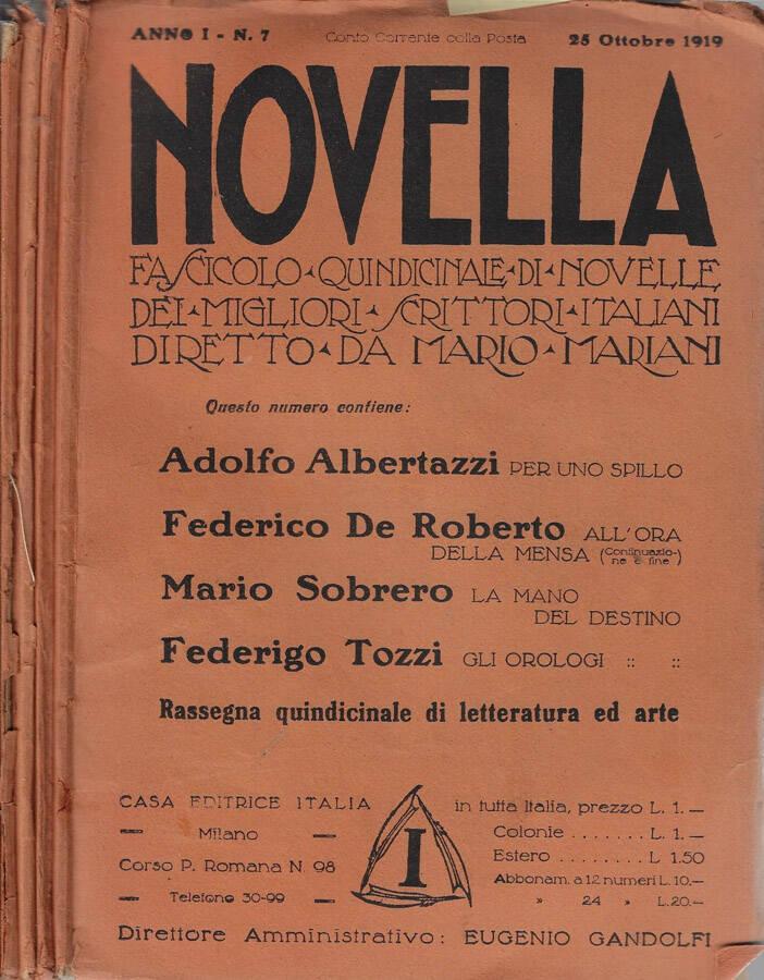 Abebooks Novella anno I 1920 N. 7 8 9 10 Fascicolo quindicinale di novelle dei migliori scrittori italiani diretto da Mario Mariani