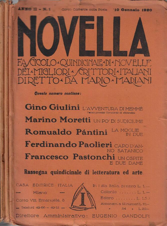 Abebooks Novella anno II 1920 N. 1 2 2 Fascicolo quindicinale di novelle dei migliori scrittori italiani diretto da Mario Mariani