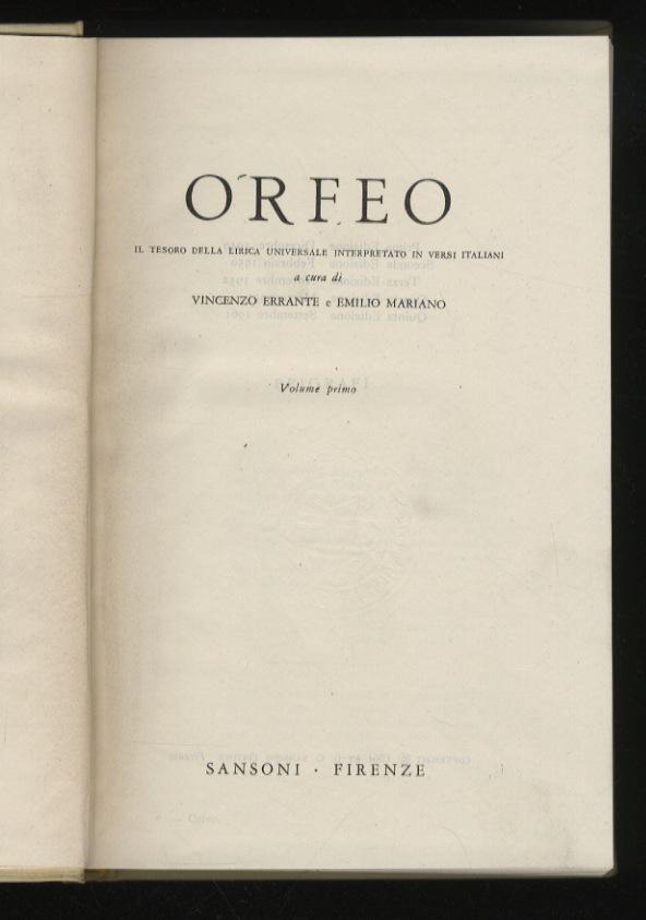 Abebooks Orfeo. Il tesoro della lirica universale interpretato in versi italiani