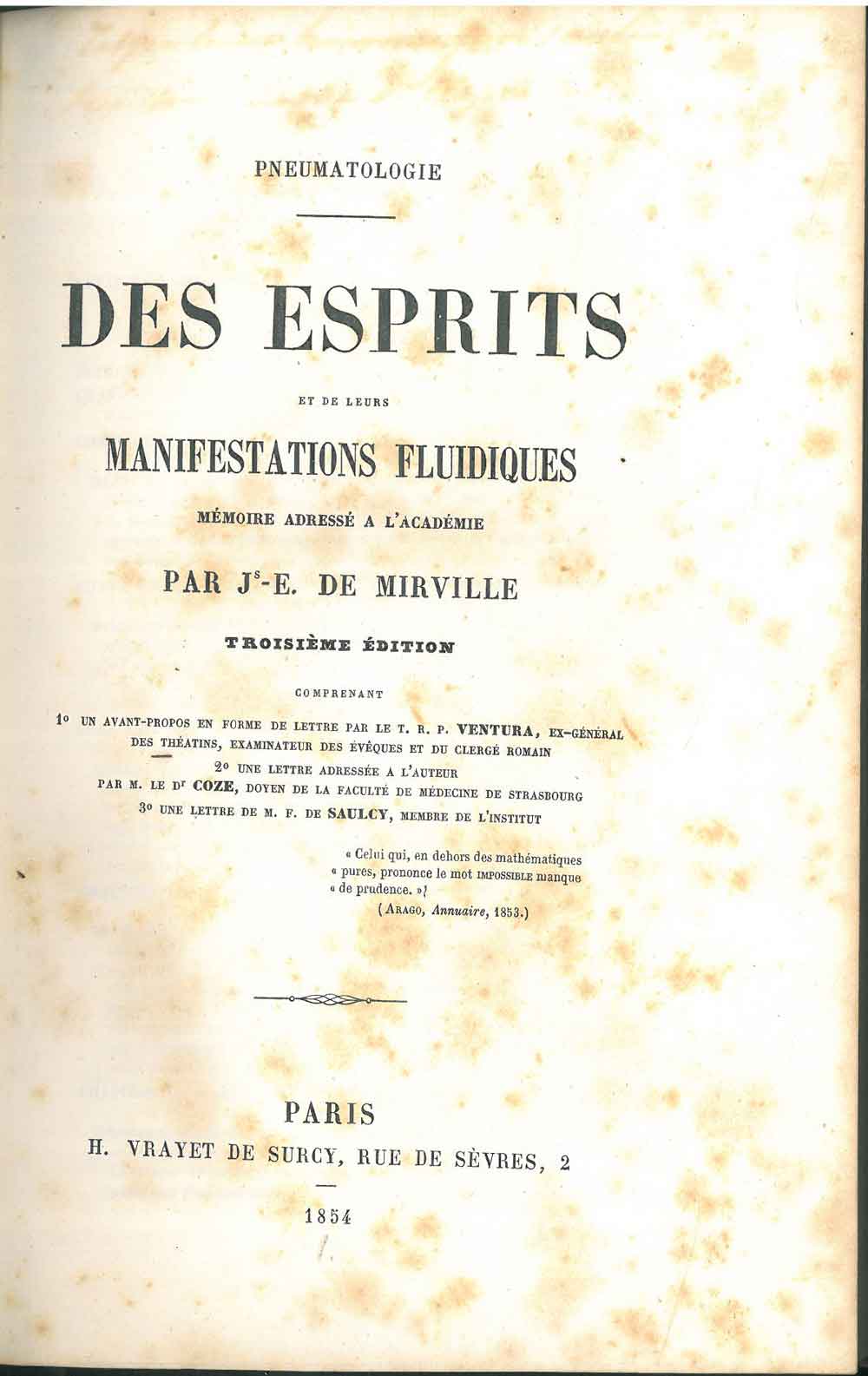 Abebooks Pneumatologie. Des esprits et de leurs manifestations fluidiques mémoire adressé a l'académie