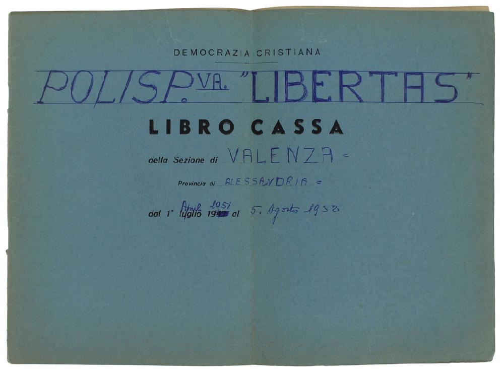 Abebooks POLISPORTIVA "LIBERTAS" sezione di VALENZA provincia di Alessandria - LIBRO DI CASSA dal 1 Aprile 1951 al 5 Agosto 1952.: