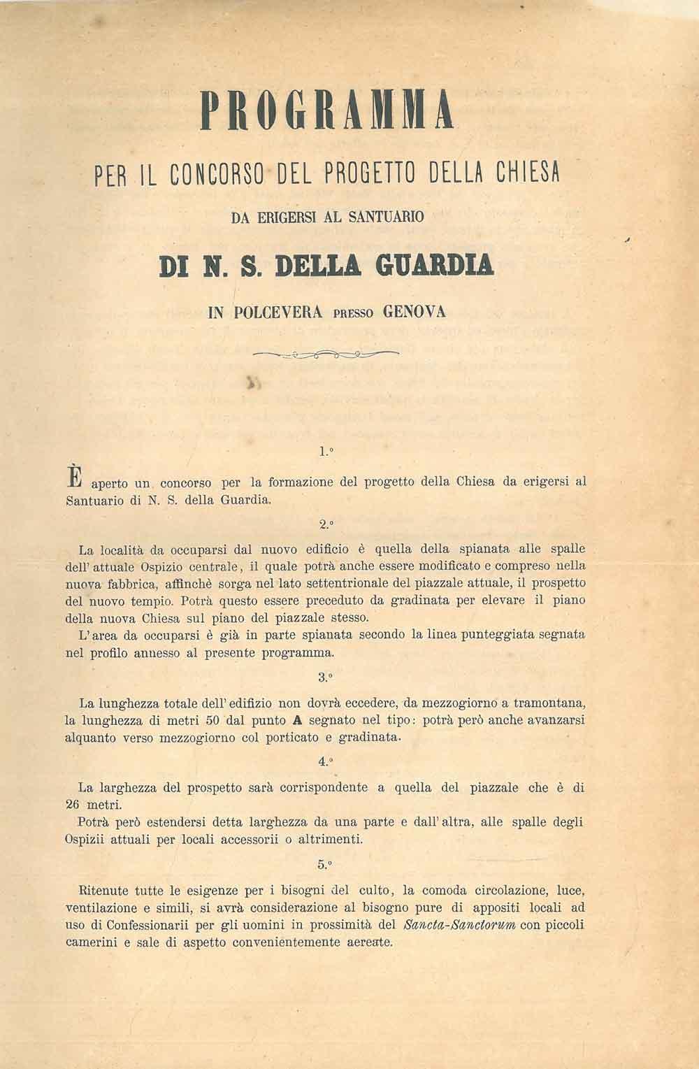 Abebooks Programma Per Il Concorso Del Progetto Della Chiesa Da Erigersi Al Santuario Di N. S. Della Guardia In Polcevera Presso Genova