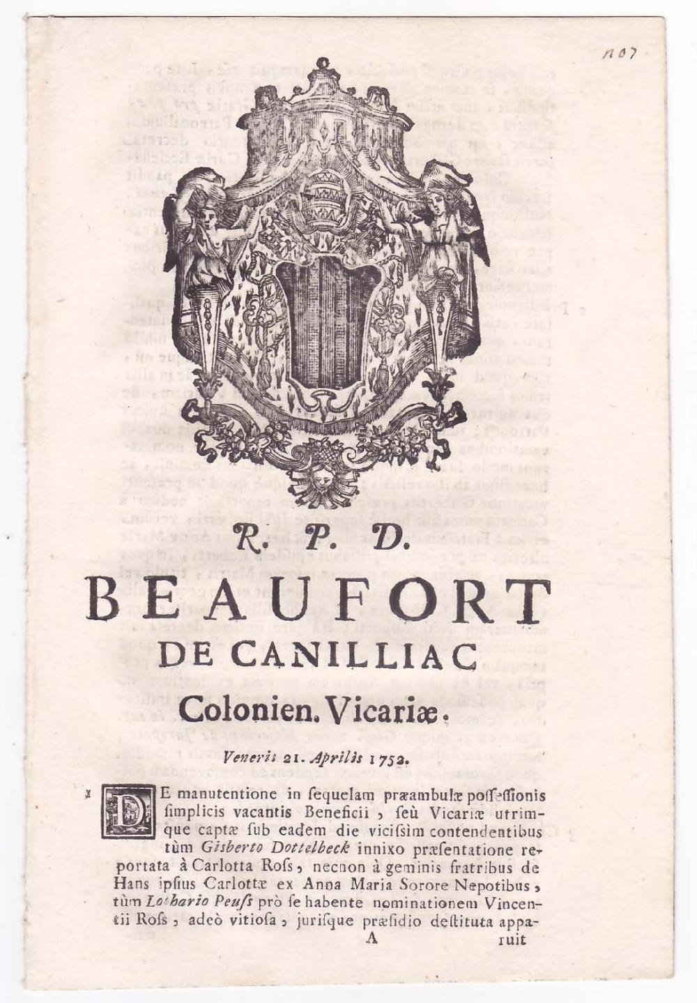 Abebooks R.P.D. Beaufort de Canilliac Colonien Vicariae