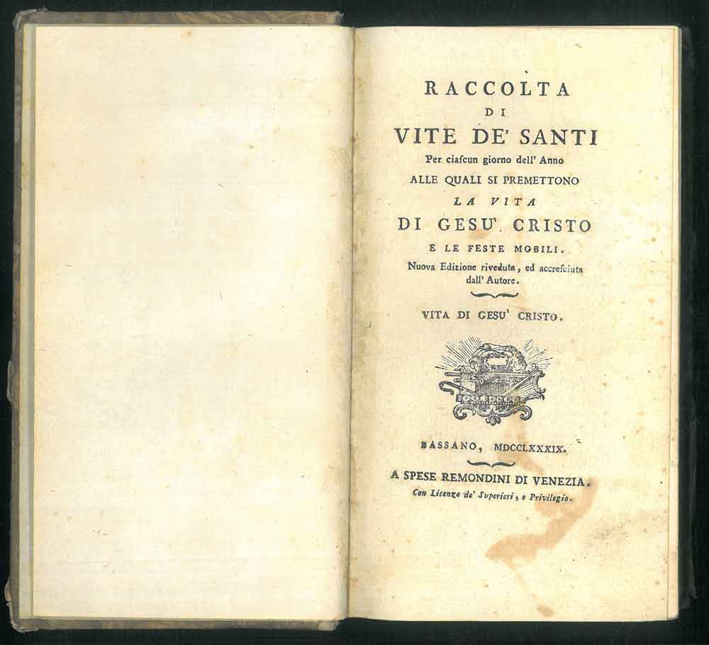 Abebooks Raccolta di vite dè santi per ciascun giorno dell'anno alle quali si premettono ls vita di Gesù Cristo e le feste mobili. Vol. 1° Vita di Gesù Cristo
