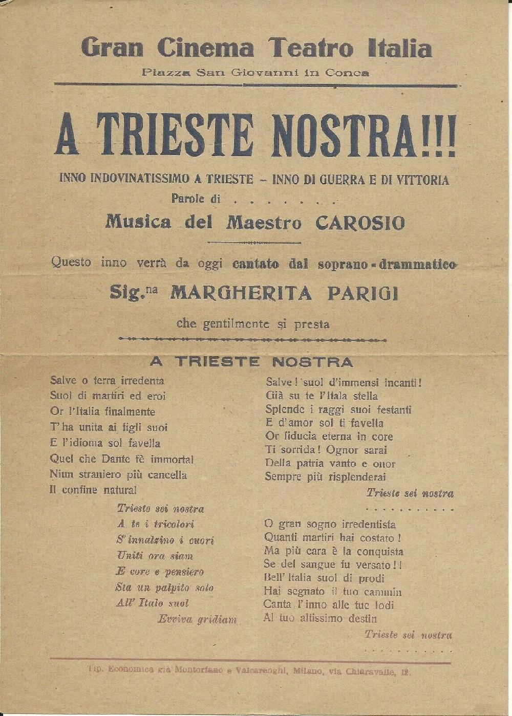 Abebooks Raro volantino A Trieste nostra Inno di guerra e di vittoria 1918 (?)