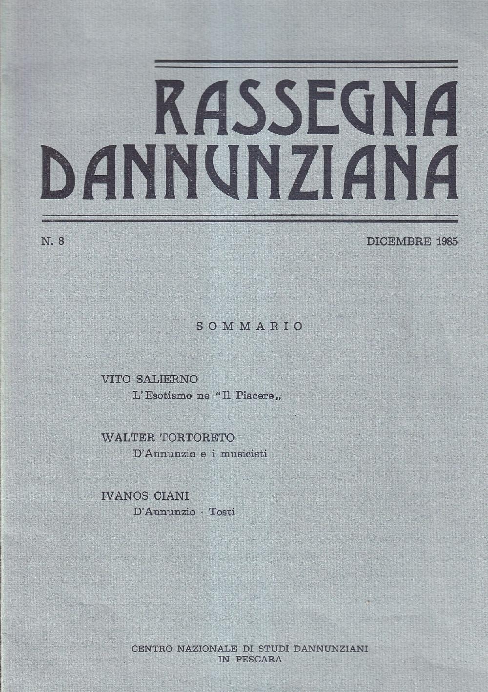 Abebooks Rassegna Dannunziana Anno IV N. 8 Dicembre 1985