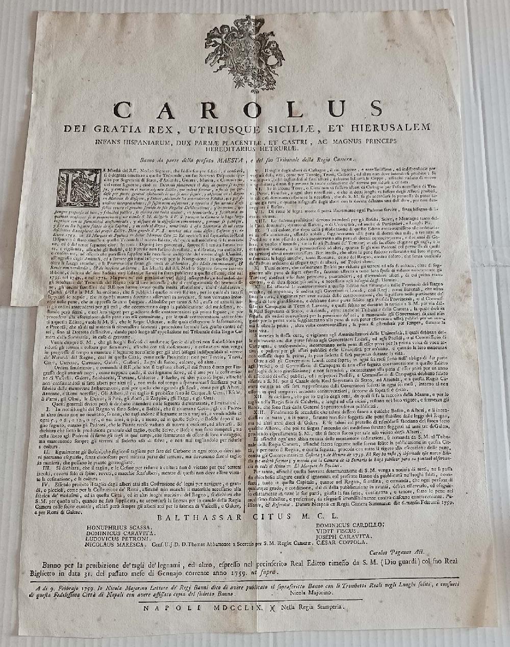 Abebooks Real Editto Proibizione tagli dei legnami Napoli Regia Stamperia 1759 Majorino