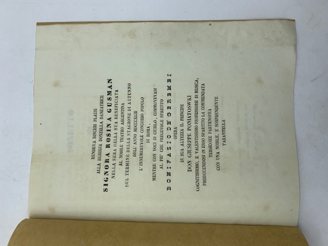 Abebooks Rendeva sinceri plausi alla Egregia Donzella Signora Rosina Gusman nella sera delle sua beneficiata al nobile Teatro Argentina.Bonifazio de' Geremei opera di Sua Altezza Giuseppe Poniatoswki.producendosi in esso spartit