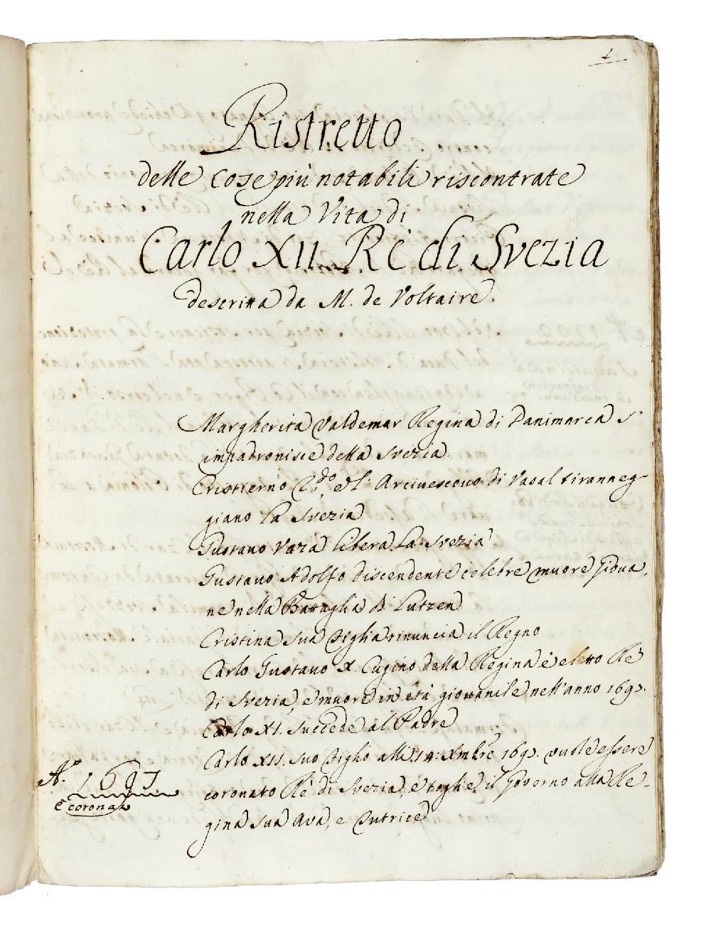Abebooks Ristretto delle cose più notabili riscontrate nella vita di Carlo XII Re di Svezia descritto da M. de Voltaire