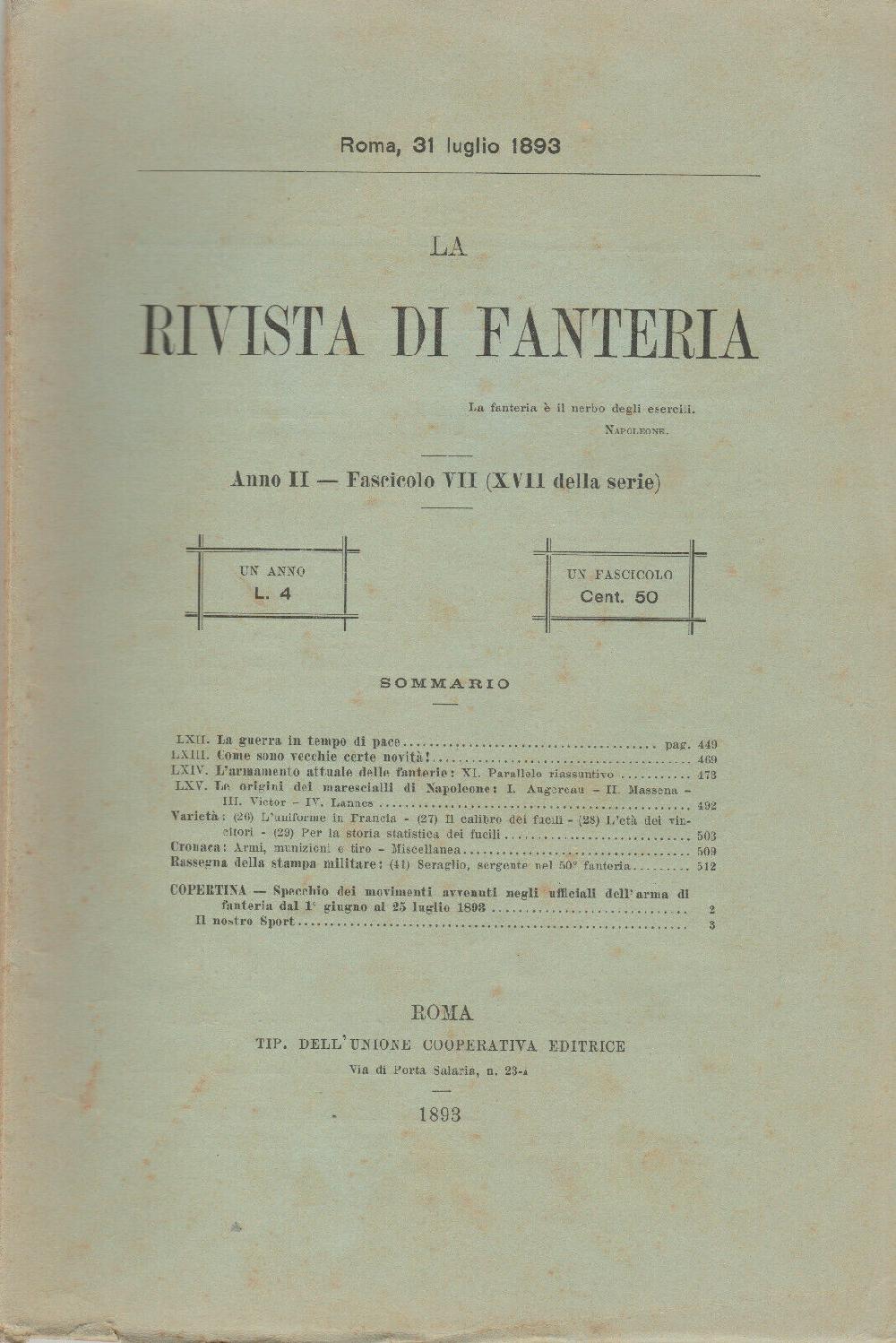 Abebooks Rivista di Fanteria (armi munizioni e tiro) 31 lugio 1893