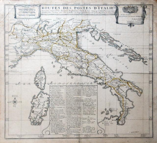 Abebooks Routes des Postes d'Italie. Dressées suivant les derniers Reglemens Par N. De Fer Geograp. de Mons.gr Le Dauphin