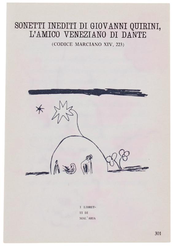 Abebooks SONETTI INEDITI DI GIOVANNI QUIRINI L'AMICO VENEZIANO DI DANTE. I Libretti di Mal'Aria 301.:
