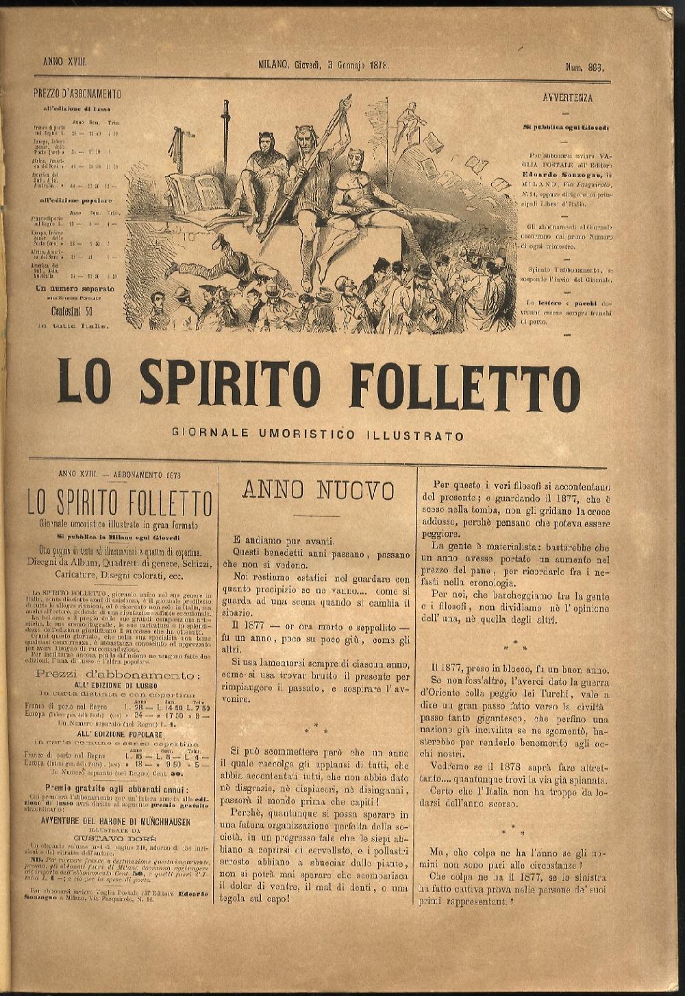 Abebooks SPIRITO (LO) Folletto. Giornale umoristico illustrato. Anno XVIII: 1878. Dal fascicolo 866 del 3 gennaio al fascicolo 917 del 26 dicembre. Annata completa