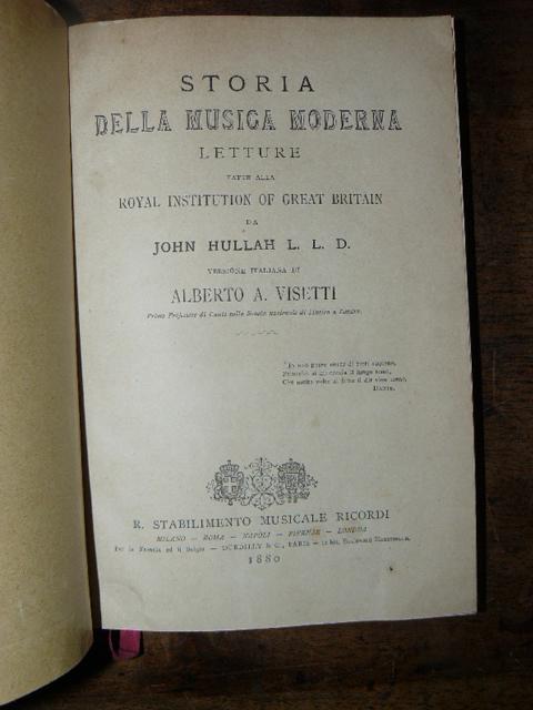 Abebooks Storia della musica moderna. Letture fatte alla Royal Institution of Great Britain da John Hullah. Versione italiana di Alberto Visetti