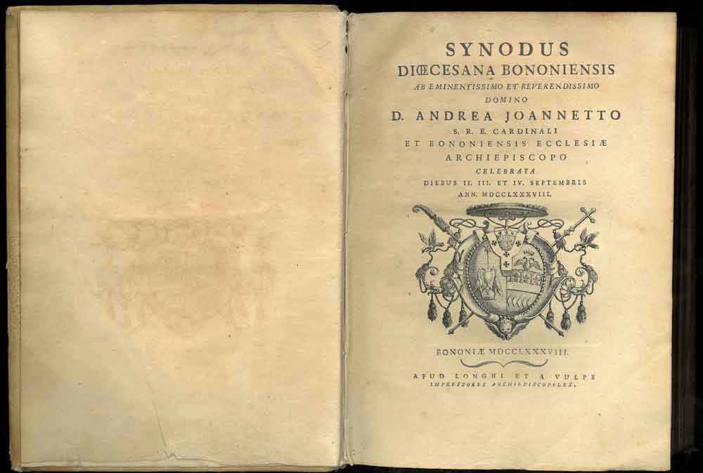 Abebooks Synodus Diocesana Bononiensis ab eminentissimo et reverendissimo domino D. Andrea Joannetto S.R.E. Cardinali et bononiensis ecclesiae archiepiscopo celebrata diebus II. III. et IV. septembris ann. MDCCLXXXVIII. Legato a