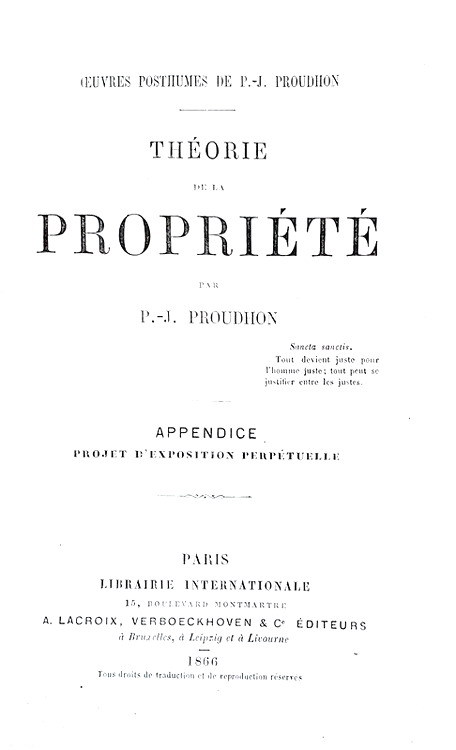 Abebooks Théorie de la propriété. Paris Librairie International 1866