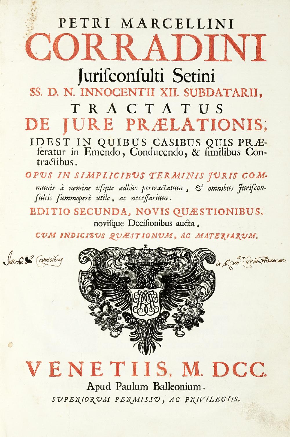 Abebooks Tractatus De Jure Praelationis; Id est in quibus Casibus quis praeferatur in Emendo Comducendo & Similibus Contractibus.Opus.Editio Secunda