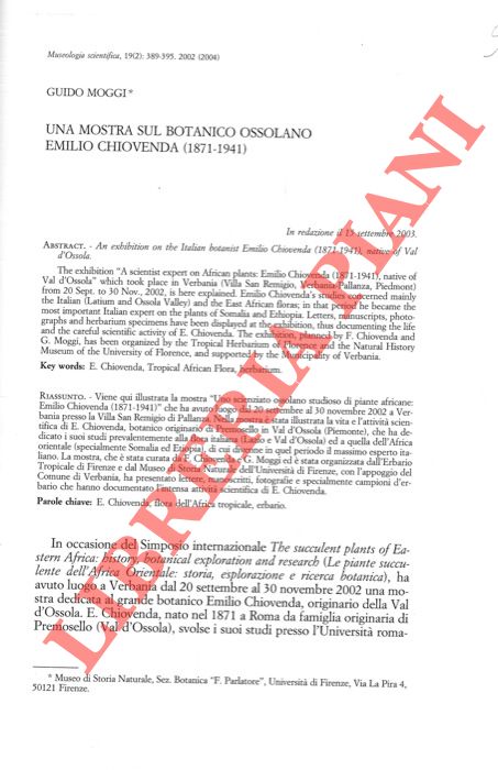 Abebooks Una mostra sul botanico ossolano Emilio Chiovenda (1871-1941)