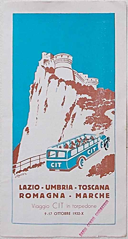 Abebooks Viaggio CIT in torpedone. Lazio - Umbria - Toscana - Romagna - Marche. 9 - 17 ottobre 1932