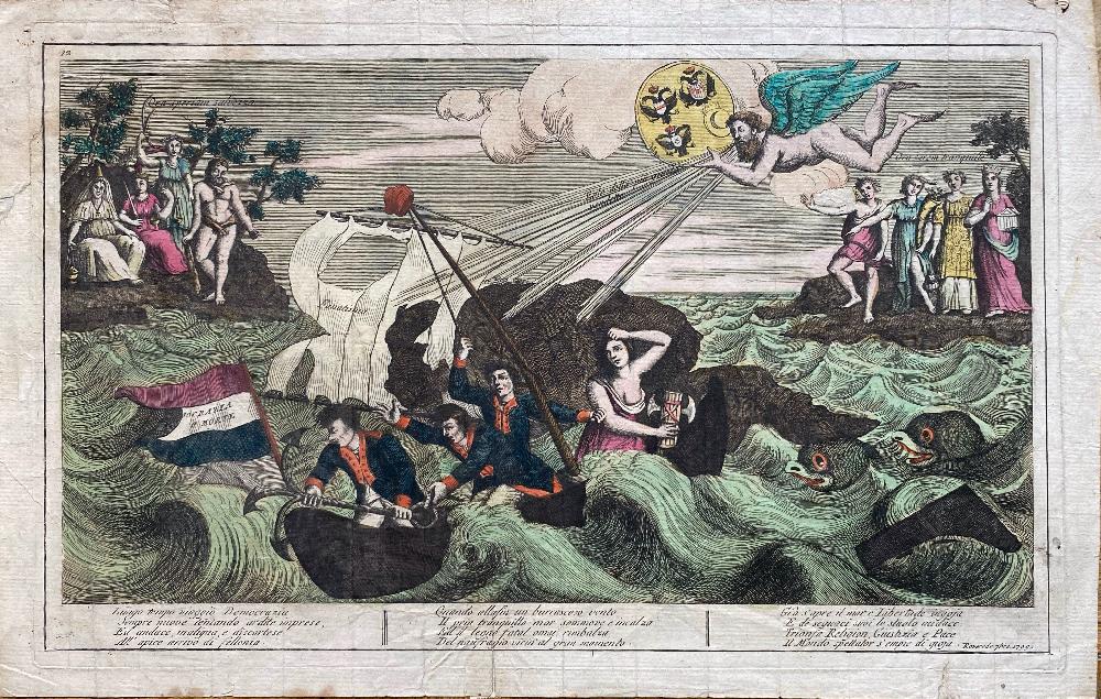 Abebooks Vignetta satirica sul fanatismo della democrazia:Lungo tempo viaggi Democrazia/ Sempre nuove tentando ardite imprese / Ed audace maligna e discortese / All'apice arriv di fellonia