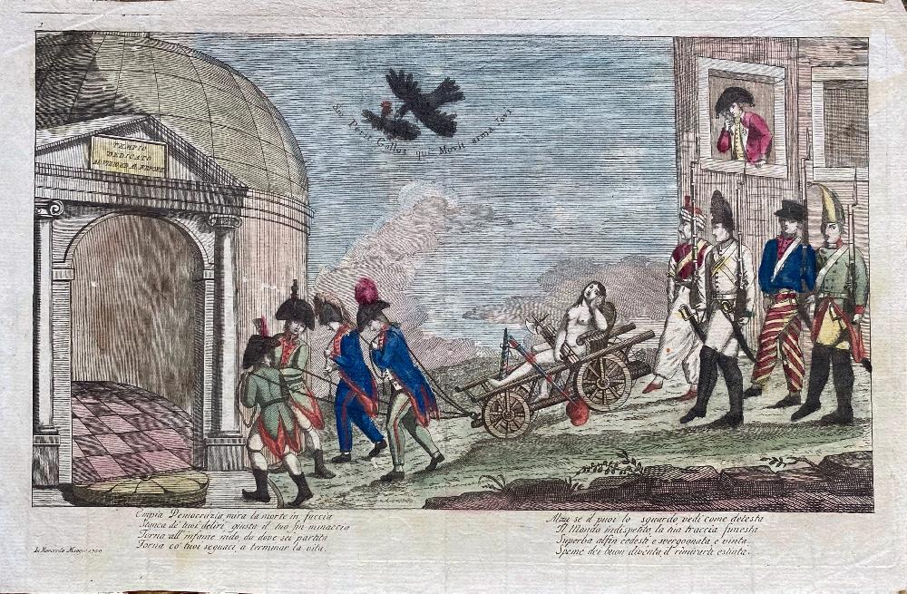 Abebooks Vignetta satirica sulla Democrazia: Empia Democrazia mira la morte in faccia/ Stanca de' tuoi deliri giusta il tuo fin minaccia/ Torna all'infame nido da dove sei partita/ Torna co' tuoi seguaci a terminar la vita