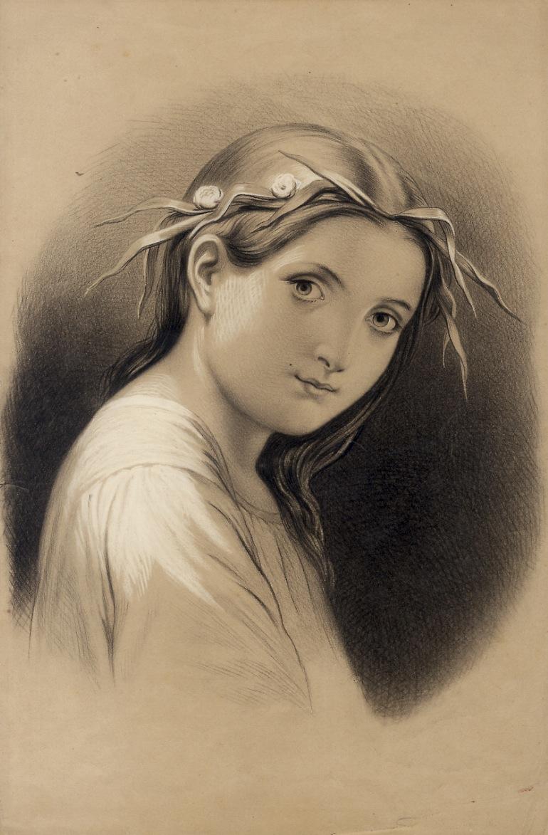 Abebooks [Volto di bambina con coroncina di nastri e fiori in testa]